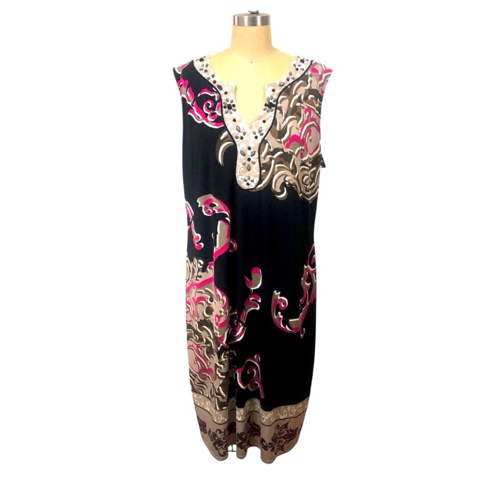 ALFANI Sleeveless Black Dress with Pink/Tan Pattern 1X dressy feminine casual